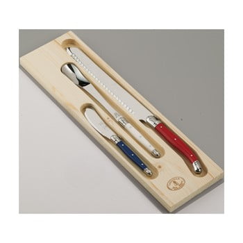 Set 3 cuțite din inox pentru pâine și marmeladă, în cutie de lemn, jean dubost paris