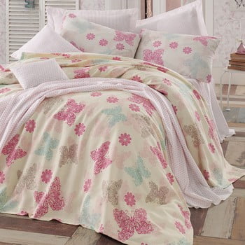 Set cuvertură, cearșaf și fețe de pernă papilon light cream, 220 x 235 cm