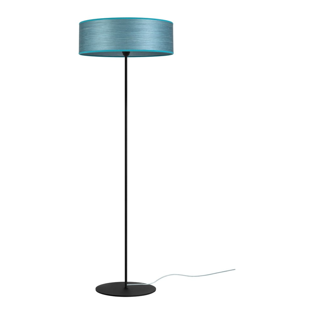 Modrá stojací lampa z přírodní dýhy Bulb Attack Ocho XL, ⌀ 45 cm