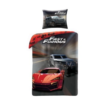 Lenjerie de pat din bumbac pentru copii Halantex Fast & Furious, 140 x 200 cm, negru