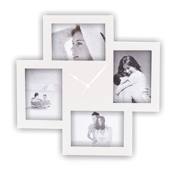 Bílé nástěnné hodiny s fotorámečky Tomasucci Collage