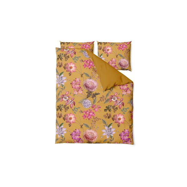 Okrové povlečení na dvoulůžko z bavlněného saténu Bonami Selection Blossom, 160 x 220 cm