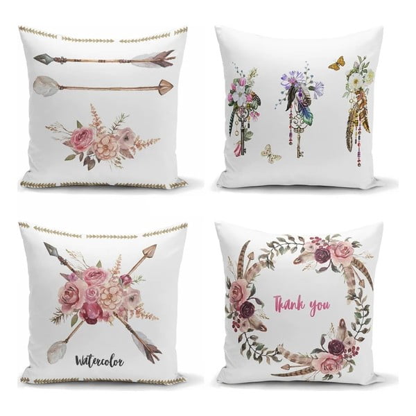 Sada 4 dekorativních povlaků na polštáře Minimalist Cushion Covers Flower Key, 45 x 45 cm
