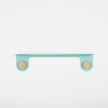 Raft de perete din oțel și detalii din lemn de stejar, cu 2 cârlige gazzda hook, lungime 60 cm, verde