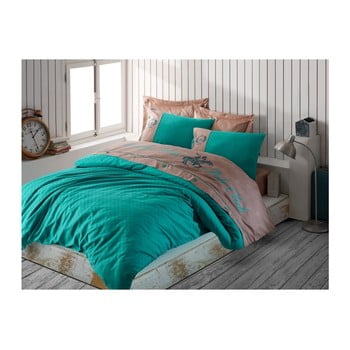 Lenjerie din bumbac satinat pentru pat dublu smaragd, 200 x 220 cm