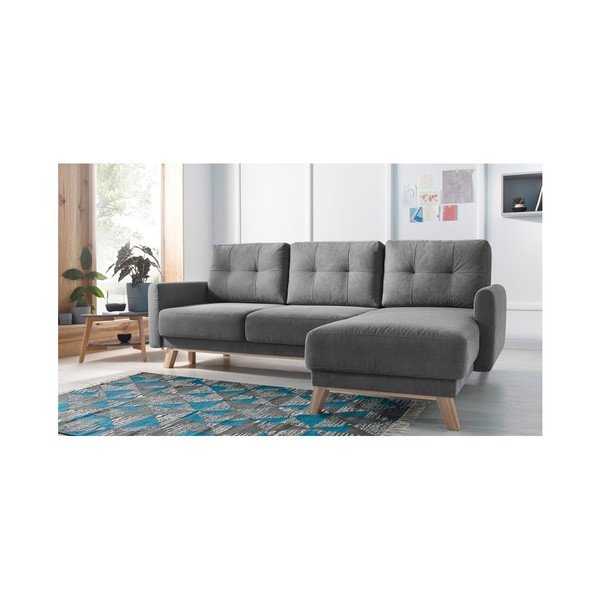 Tmavě šedá rozkládací rohová pohovka Bobochic Paris Balio Enjoy, pravý roh