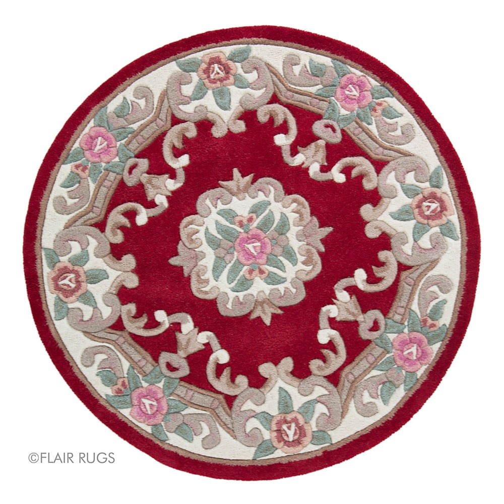 Červený vlněný koberec Flair Rugs Aubusson, ⌀ 120 cm