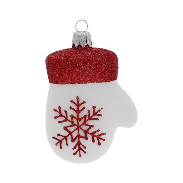 Sada 2 bílých skleněných vánočních ozdob ve tvaru rukavice Ego Dekor