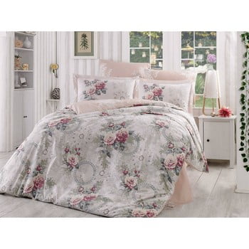 Lenjerie de pat și cearșaf din bumbac poplin clementina dusty rose, 200 x 220 cm