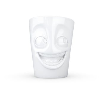 Cană din porțelan cu mâner, râs, 58products, alb, 350 ml