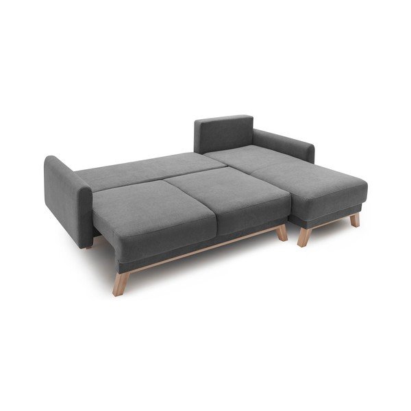 Tmavě šedá rozkládací rohová pohovka Bobochic Paris Balio Enjoy, pravý roh