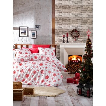 Lenjerie cu cearceaf pentru pat de o persoană, din bumbac ranforsat Nazenin Home Snow Red, 140 x 200 cm