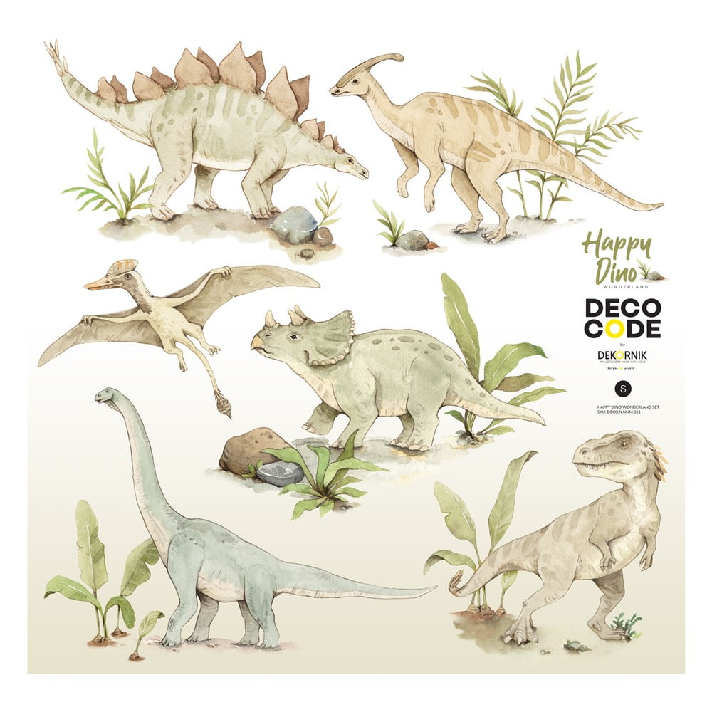 Sada nástěnných dětských samolepek s motivy dinosaura Dekornik Happy Dino, 70 x 70 cm