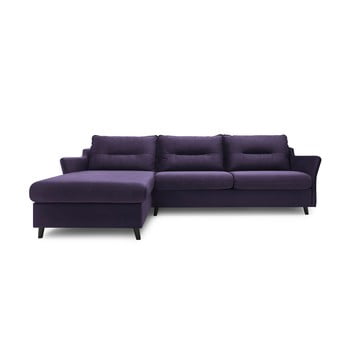 Canapea extensibilă cu șezlong pe partea stângă bobochic paris loft, violet închis
