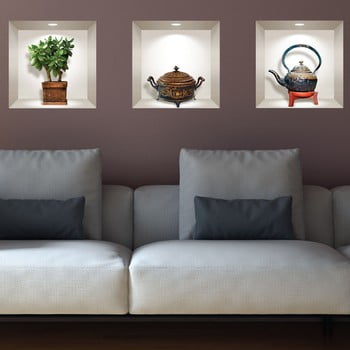 Set 3 autocolante 3d pentru perete ambiance japanese plant