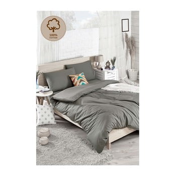 Lenjerie cu cearșaf din bumbac ranforce pentru pat dublu duz boya dark grey, 200 x 220 cm