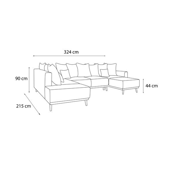 Šedá rohová rozkládací pohovka s lenoškou Bobochic Paris Panoramique XXL Mola, pravý roh