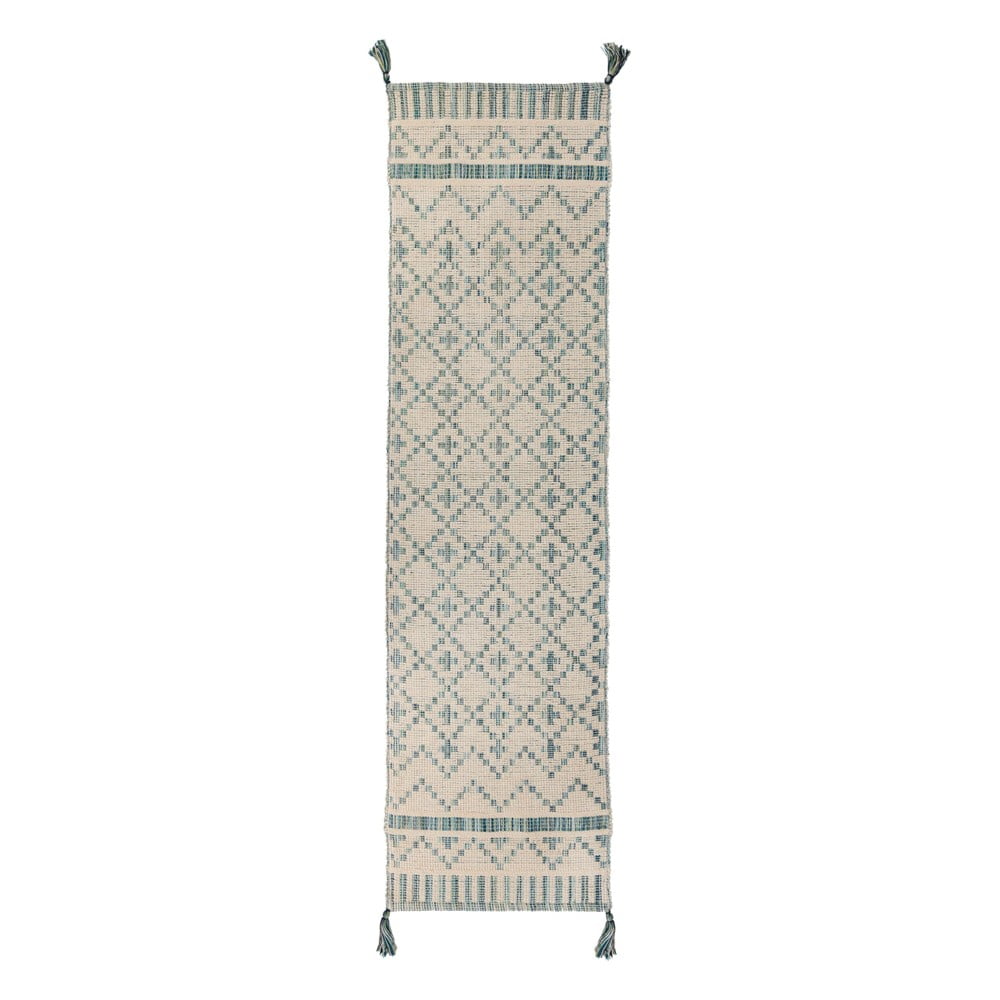 Béžovo-modrý bavlněný běhoun Flair Rugs Leela, 60 x 200 cm