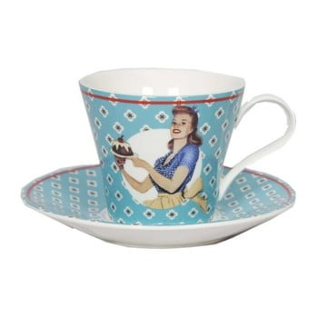Cană cu farfurie antic line vintage bleu