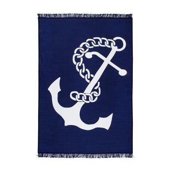 Covor reversibil anchor, 80 x 150 cm, alb-albastru