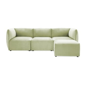 Canapea modulară cu 3 locuri și suport pentru picioare vivonita velvet cube, verde deschis