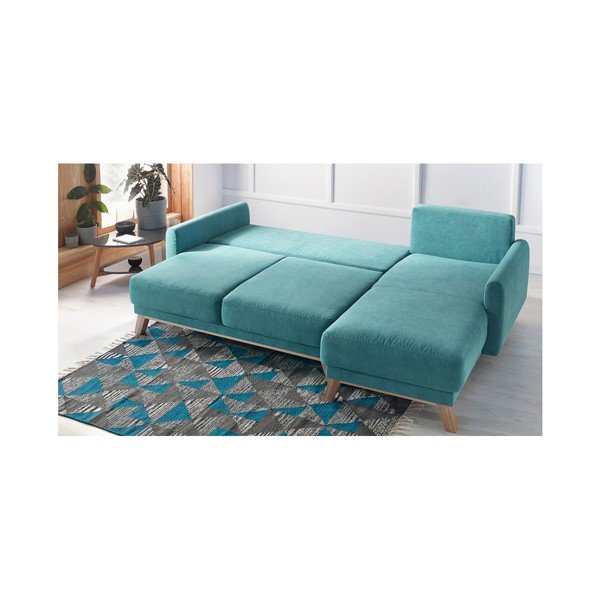 Tyrkysová rozkládací rohová pohovka Bobochic Paris Balio Enjoy, pravý roh