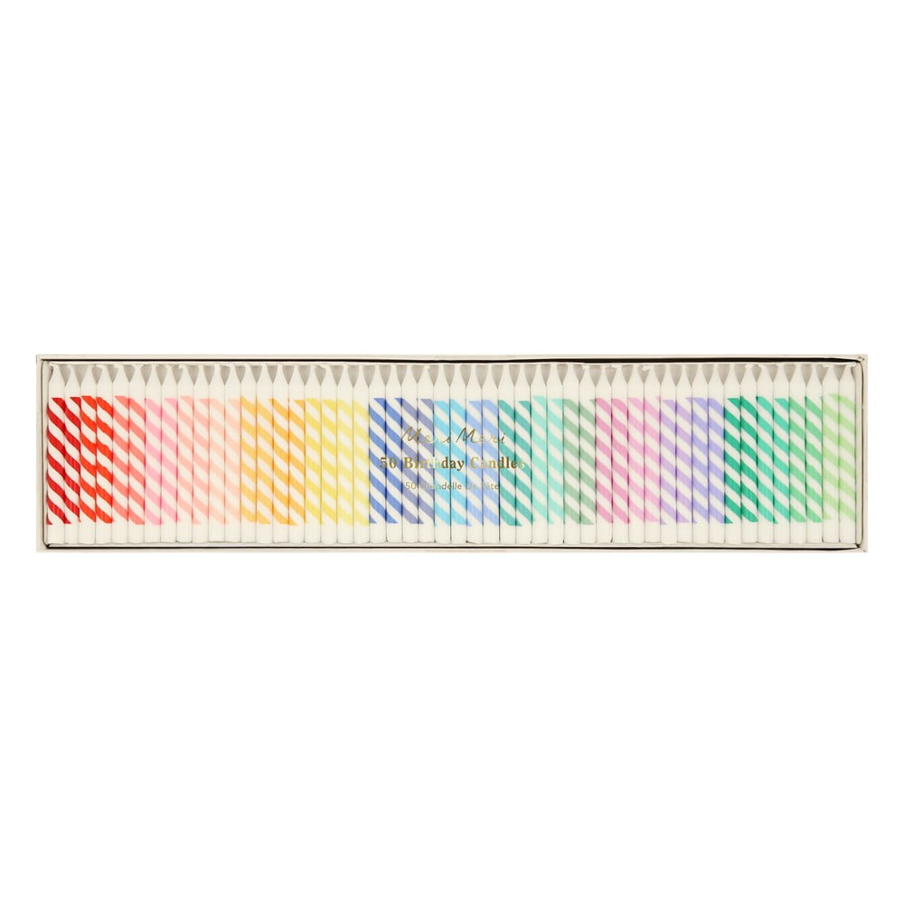 Dortové svíčky v sadě 50 ks Rainbow Striped Mini – Meri Meri