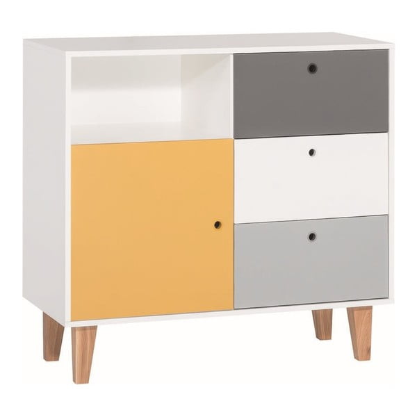 Bílo-šedá komoda se žlutým detailem Vox Concept