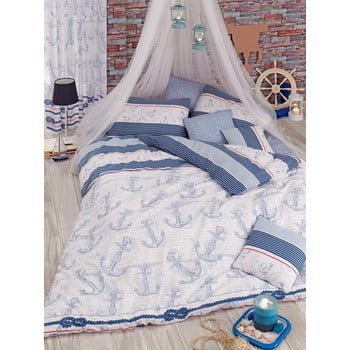 Lenjerie de pat cu cearșaf capa light blue, 200 x 220 cm, alb - albastru
