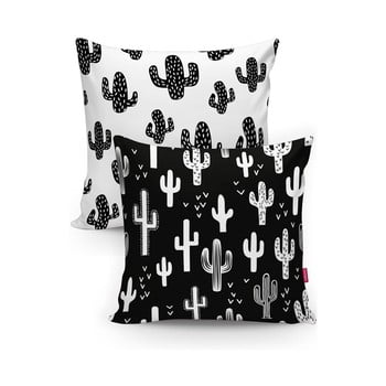 Set 2 fețe de pernă din amestec de bunbac minimalist cushion covers bw cactuses, 45 x 45 cm