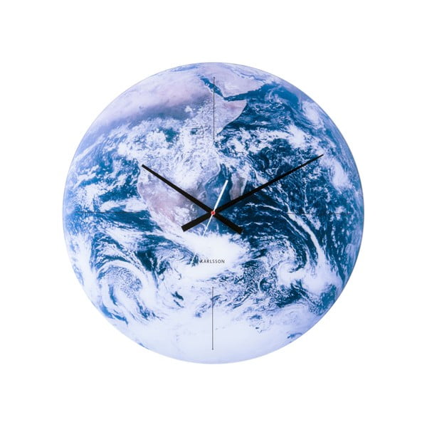 Modré skleněné nástěnné hodiny Karlsson Earth, ø 60 cm