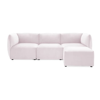 Canapea modulară cu 3 locuri și suport pentru picioare vivonita velvet cube, mov deschis