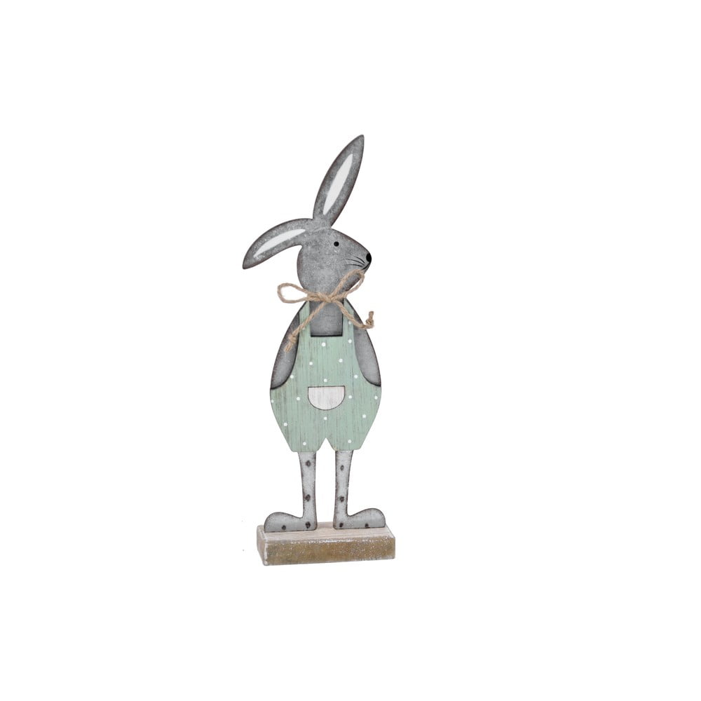 Šedá dekorace na podstavci králík v zelených kalhotách Ego Dekor, 25,5 x 9 x 4 cm