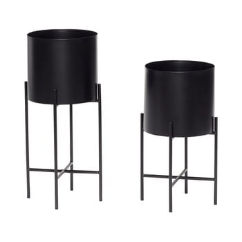 Set 2 ghivece din fier pe piedestal hübsch haggo, negru