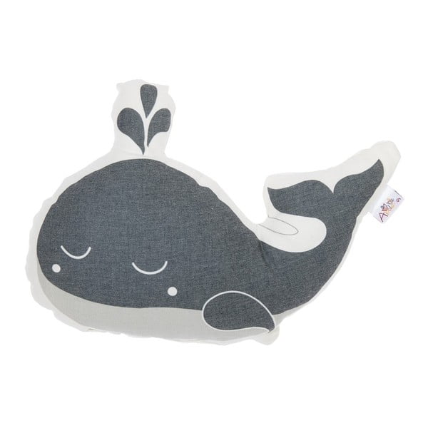 Šedý dětský polštářek s příměsí bavlny Apolena Pillow Toy Whale, 35 x 24 cm