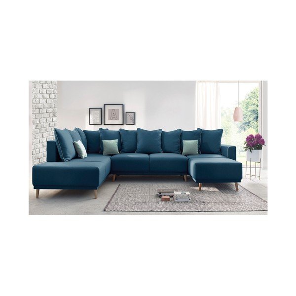 Námořnicky modrá rohová rozkládací pohovka s lenoškou Bobochic Paris Panoramique XXL Mola, pravý roh