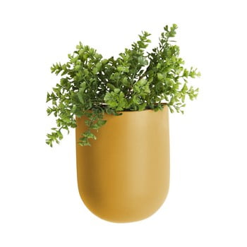 Ghiveci suspendat din ceramică pt living oval, galben ocru mat