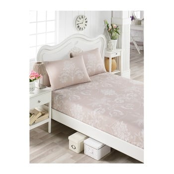 Set cearșaf și 2 fețe de pernă din bumbac munica punteja, 100 x 200 cm, bej