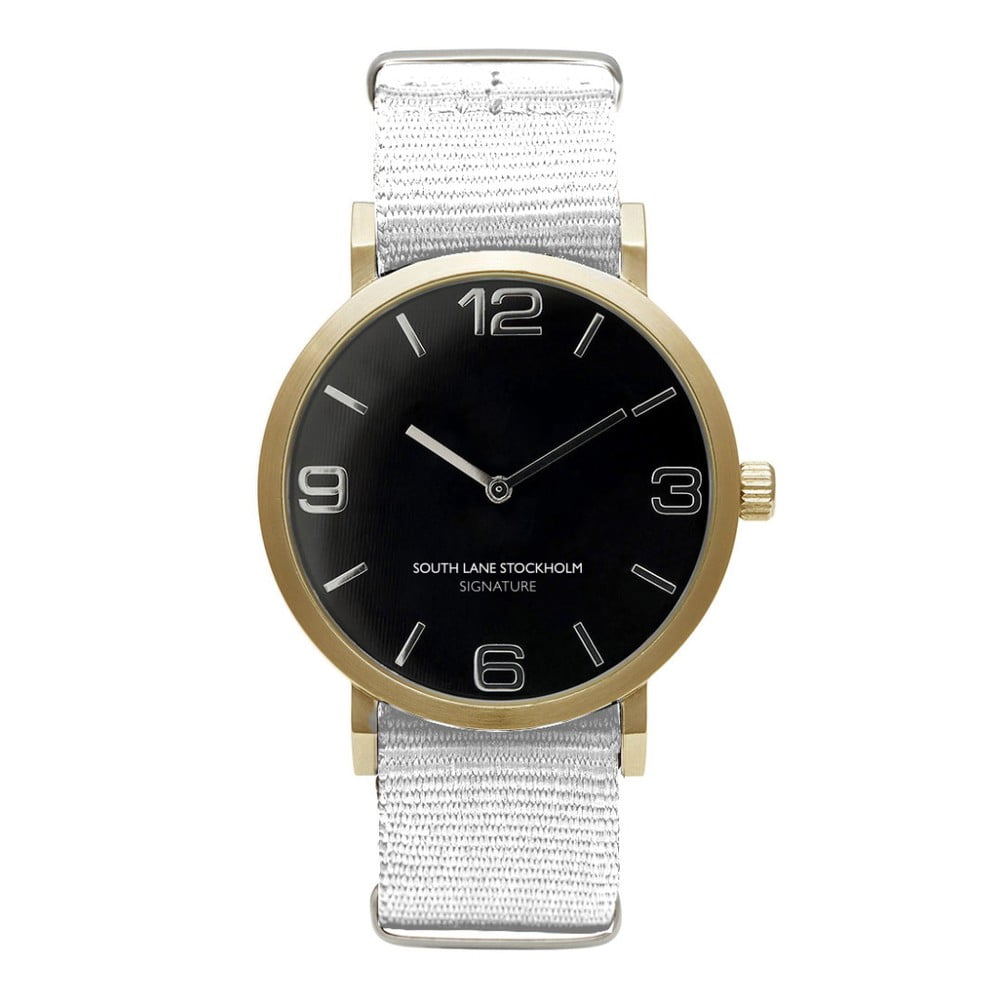 Unisex hodinky s bílým řemínkem South Lane Stockholm Signature Black Gold Big