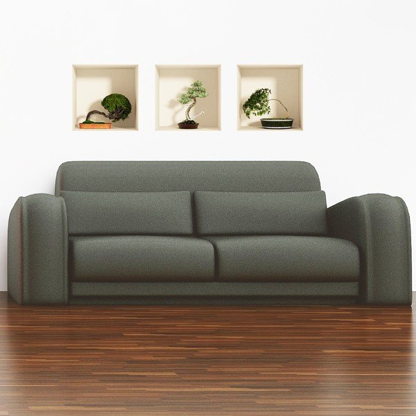 Sada 3 samolepek s 3D efektem Ambiance Bonsais