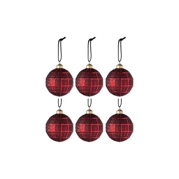 Xmas 6 db-os piros üveg karácsonyfadísz szett, ø 8 cm - J-Line