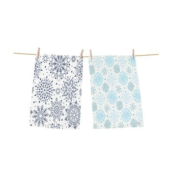 Set 2 prosoape din bumac cu motive de crăciun butter kings snowflakes, albastru