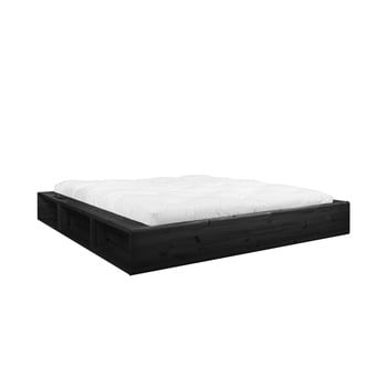 Pat dublu din lemn masiv cu spațiu de depozitare și futon double latex karup design, 180 x 200 cm, negru