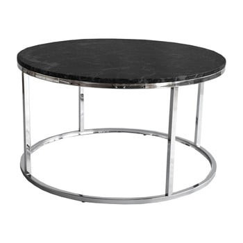 Măsuță auxiliară rge accent, blat din granit negru și picioare cromate, ⌀ 85 cm