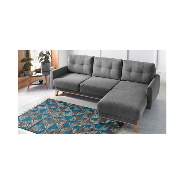 Tmavě šedá rozkládací rohová pohovka Bobochic Paris Balio Enjoy, pravý roh