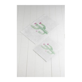 Set 2 covoare baie tropica cactus iii, alb - verde