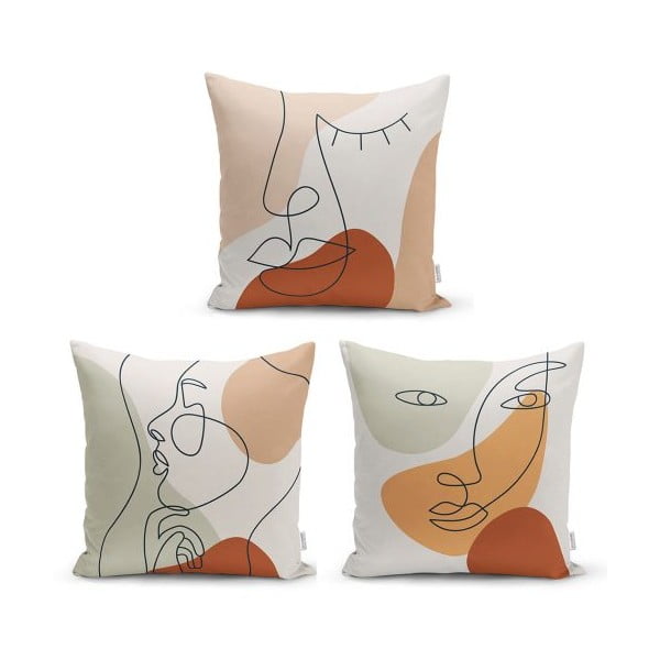 Sada 3 dekorativních povlaků na polštáře Minimalist Cushion Covers Woman Face, 45 x 45 cm