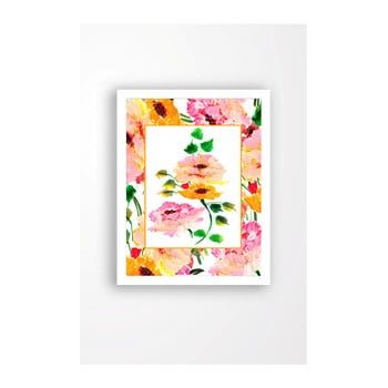 Tablou pe pânză în ramă albă tablo center orange flowers, 29 x 24 cm