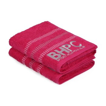 Set 2 prosoape mâini beverly hills polo club stripes, 90 x 50 cm, roșu fucsia