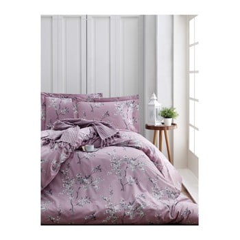 Lenjerie cu cearșaf din bumbac ranforce pentru pat dublu chicory pink, 200 x 220 cm